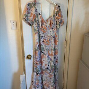 Luxedo brand Lilac Floral Print Puff Sleeve Maxi Dress Size XL